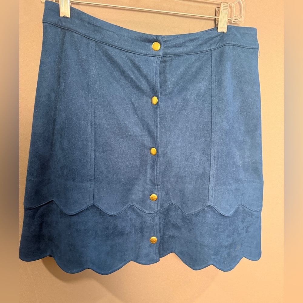 Sugarlips Navy Blue Scalloped Hem Button Front Mini Skirt with Gold Buttons
